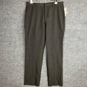 Calvin‎ Klein Men's Dress Pant Gray plaid Size 33x32 Slim Fit Wool Charcoal